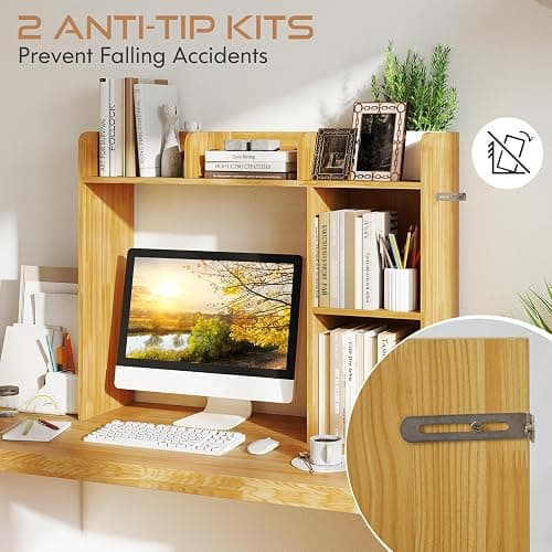 Tangkula Desktop Bookshelf, Countertop Storage Hutch with Shelves for Computer Desk, Desk 3-Tier Display Rack, Multipurpose Wood Desktop Hutch Storage Organizer for Dorm Office thumbnail 8