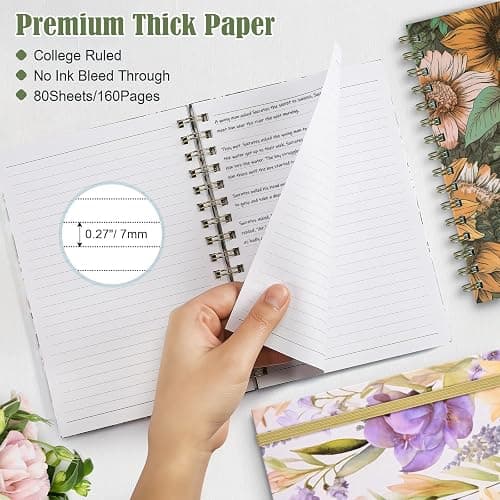 4 Pack Spiral Notebook, A5 Lined Journal for Women, College Ruled 160 Pages | Hardcover Spiral Bound Journal with 2 Pockets, Cute Notebook for Office School Supplies Daily Note Taking Gifts, 6.3" x 8.46" thumbnail 6