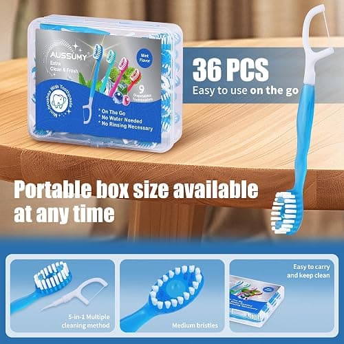 36 Pack Mini Disposable Toothbrushes – 5-in-1 Prepasted Travel Toothbrush with Toothpaste Floss & Pick for Hotel Camping Flight Car Guest Use – 9ct per Portable Case Essentials for Women Men Kids thumbnail 2