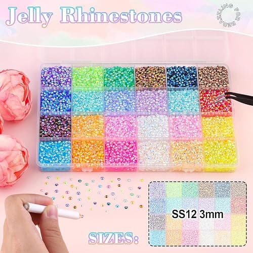 40000Pcs 40 Colors Badazzle Kit, 3mm Resin Jelly Rhinestones Bedazzling Kit | Multicolor Flatback Bedazzler Gems, 4Pcs B7000 Jewelry Glue, Diamond Art Tool for Bedazzle Thing Shoes Books Crafts Nail Art thumbnail 4