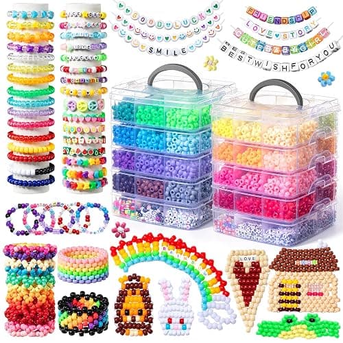 Simetufy 12000Pcs Pony Beads Kit, 48 Colors 6x9mm Kandi Beads Bulk for Friendship Bracelet Making Hair Braiding Kandi Jewelry Key Chains DIY Crafts Valentine's Day Gifts Christmas Gifts (2 Pack) - Image 1