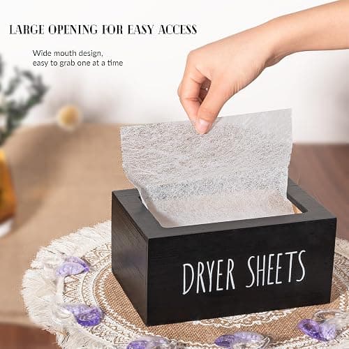 zoocatia Laundry Room Decor Dryer Sheet Container Wood Detergent Dispenser Organization and Storage Box Holder for Laundry Pods, Dryer Balls, Black thumbnail 2