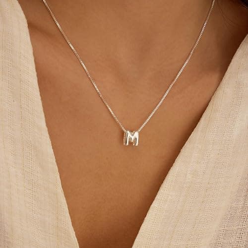 14K Gold Plated Bubble Letter Necklace, Tarnish Free and Waterproof Dainty Initial Necklace for Women, Trendy Personalized Gold Jewelry Gift for Her thumbnail 4