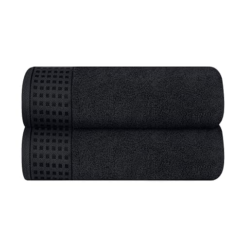 GLAMBURG 100% Cotton 2 Pack Oversized Bath Towel Set 28x55 Inches, Ultra Soft Highly Absorbant Compact Quickdry & Lightweight Large Bath Towels, Ideal for Gym Travel Camp Pool - Black - Image 1