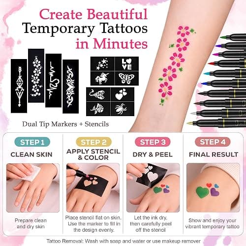 Jim&Gloria Skin Markers Temporary Tattoo Pen 10 Colors with Gold and Silver, Fake Body Paint Tattoos, Christmas Makeup, Face Painting Kit Teen Girl Gifts Trendy Stuff Adults, Birthday Gift thumbnail 3