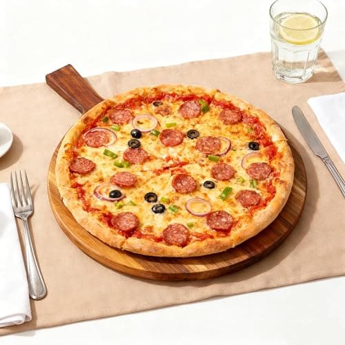 S310 Acacia Wood Round Cutting Board with Handle, Wooden Chopping Board for Meat, Cheese, Bread & Vegetables, Decorative Charcuterie Serving Board for Kitchen Cooking, Pizza & Party Dining, 17"x13" thumbnail 7