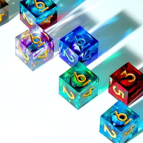YEMEKO 3Pcs D6 Dargon Eye Liquid Core DND Dice Set with Resin Sharp Edge, 6 Sided Dice 16mm Handmade Polyhedral D&D Dice for Dungeons and Dragons, RPG, Roleplaying Games MTG Table Games(Blue Purple) thumbnail 2