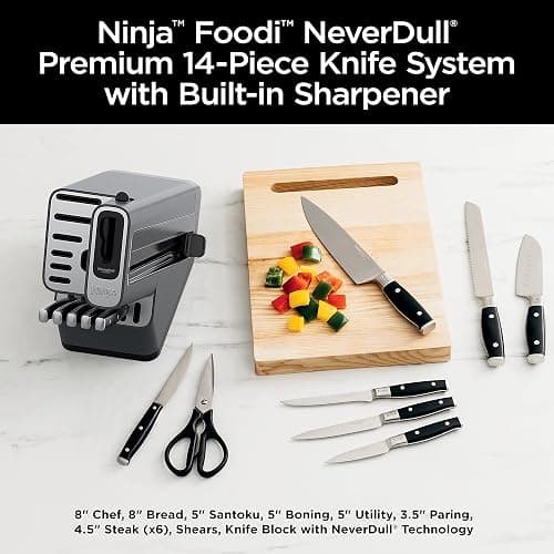 Ninja Knife Set, Knife Sharpener, Knife Block Set, Stainless Steel Knives, 14 Piece Set, Steak Knives, Chef Knives and More, Foodi NeverDull, Black, K32014​ thumbnail 4