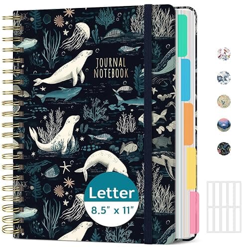 Taja Large Spiral Notebooks for Work 5 Subject with Removable Dividers | 8.5" x 11" Pretty Hardcover Notebook Journal for Women, College Ruled, Perfect for Study & Office , 280 Pages, Secret Sea - Image 1