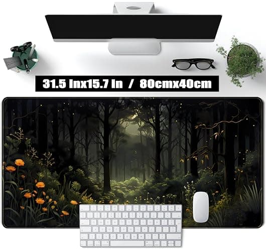 Dark Forest Desk Mat Mouse pad, Green Nature Deskmat XXL Large Extended Aesthetic Plant Mousepad Gaming Desk Pad, Big Laptop Computer Keyboard and Mouse Mat for Women Office Desk Decor 31.5x15.7 in thumbnail 3