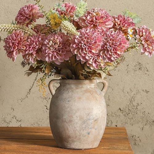 Dobbyby Ceramic Flower Vase 7.6 inch Farmhouse Rustic Vase Decorative Pottery Terracotta Vases for Home Decor Table Mantle Fireplace Living Room Bathroom Wedding Centerpiece (Whitewashed) - Image 1