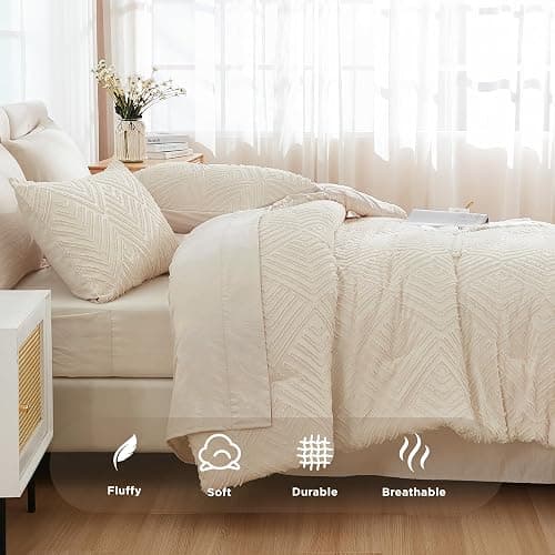 Andency Queen Comforter Set with Sheets, Beige | 7 Pieces, Bed in a Bag, Boho Lightweight Fluffy Tufted, Includes Cream Comforter, Sheets, Pillowcases & Shams, All Season thumbnail 7