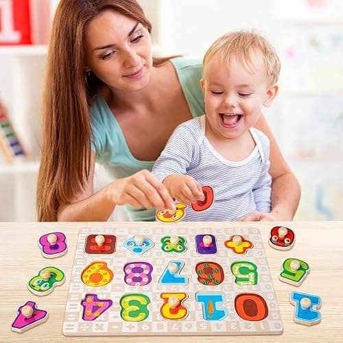 SYNARRY Wooden Puzzles for Toddlers 1-3, 6XSET Puzzles for Toddlers 2-4 with Rack, Learning Alphabet Number Shape Animal Dinosaur Vehicle, Education Toddler Puzzles Toys Gifts for 2 3 Years Boys Girls thumbnail 2