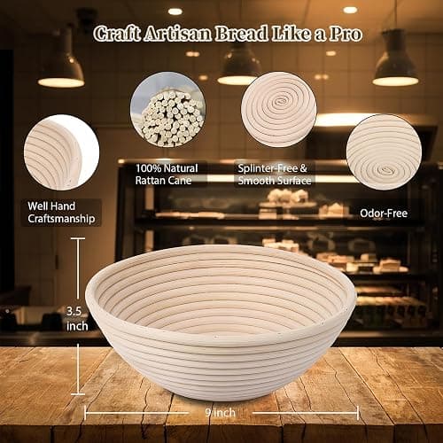 Banneton Bread Proofing Basket - Proofing Basket Set of 2 (9 inch Round) - Natural Rattan Banneton with 4 Linen Liners - Bread Basket for Sourdough Bread Baking Supplies thumbnail 7