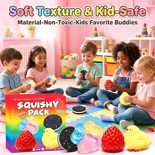 4Pcs Big Taba Squishy Fun Box Toys Kit Set, Including Strawberry Paw Chick Cookies, Stress Relief Squeezee Fidget Squishy Toys Pack, Cheap Squishies Party Favors Birthday Xmas Gifts for Kids Adults thumbnail 7