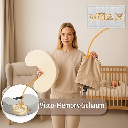 Stillkissen XXL Lagerungskissen für Baby Stillen Nursing Pillow - Schwangerschaftskissen Stillmond Breastfeeding Mond und Kinder Stillhörnchen mit Memory Foam Beige thumbnail 5