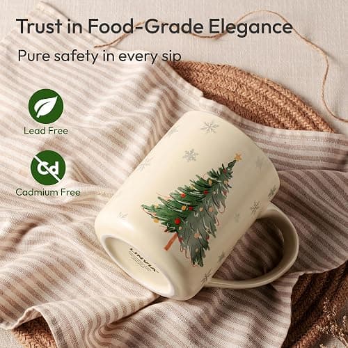 LINVIA 18 oz Large Ceramic Coffee Mug, Porcelain Tea Cup with Big Handle | Garden Floral Teacup, Microwave Dishwasher Safe (Winter, Christmas Tree and Snowman) thumbnail 5