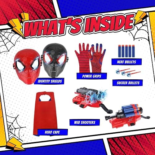 Superhero Web-Slinging Toy Set – Includes 2 Web Shooters, 2 Hero Masks, 2 Gloves, and 1 Cape – Ideal for Indoor and Outdoor Costume Role-Playing, Imaginative Play for Kids Ages 3+ thumbnail 2