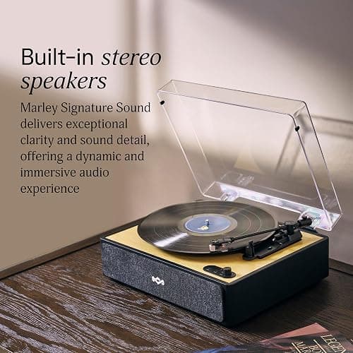 House of Marley Rise Up Giradischi Bluetooth con Casse Integrate - Giradischi Vinili a 3 velocità, Streaming a 2 vie, Finitura in Bambù e Coperchio Antipolvere, Realizzato in Modo Sostenibile thumbnail 3