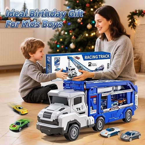 Transport Truck Toys for 3 4 5 6 7 Years Old Boys,Toys Cars Track Set Transporter Trucks with 12 Die-Cast Car Toys 2 Race catapults Dual-Track Model,Toddler Car Toy Set for Kids Boys Girls thumbnail 8