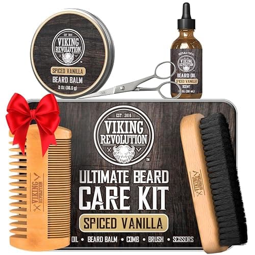 Viking Revolution - Ultimate Beard Kit Spiced Vanilla - Beard Grooming Kit for Men with Beard Brush, Beard Comb, Beard Balm, Beard Oil, Beard and Moustache Scissors - Husband Gifts for Men - Image 1