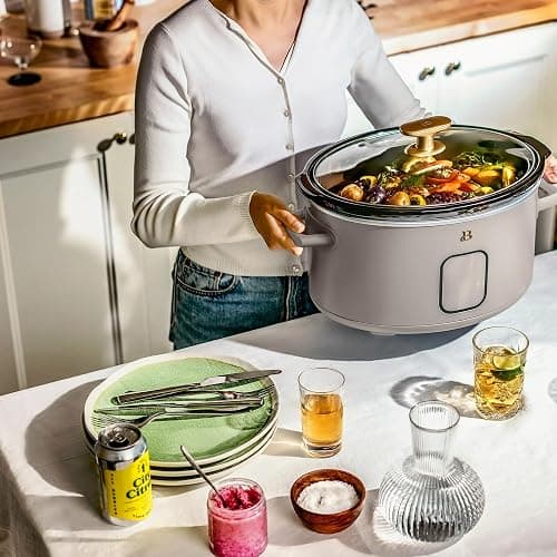 Beautiful 6 Qt Programmable Slow Cooker by Drew Barrymore - 5 Preset Cooking Functions, Digital Countdown Timer, Dishwasher-Safe Parts, and Cool-Touch Handles (Porcini Taupe) thumbnail 8