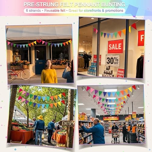 LITAUS Pennant Banner Flags - 6-Pack Pre-Strung Rainbow Party Garland | Felt Triangle Bunting for Birthdays, Baby Showers, Weddings, Pride, Carnival and Festival Decorations thumbnail 5