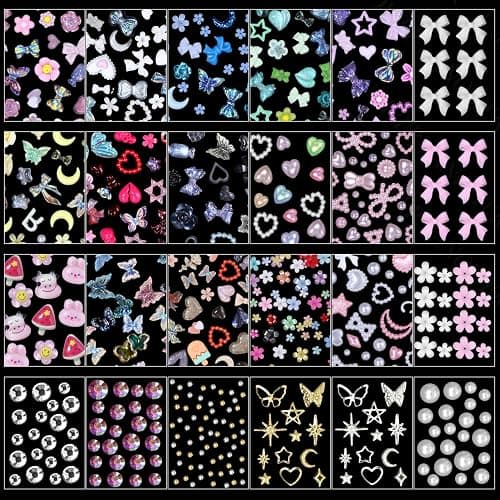 3D Nail Charms and Gems Mix Styles Butterfly Flower Bow Heart Colorful Assorted Nail Art Charm for Acrylic Nails Design, Pearls Nails Charms with Rhinestones Tiny Beads with Tweezers thumbnail 3