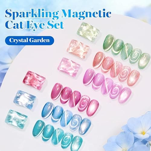 Beetles Crystal Garden Cat Eye Gel Nail Polish Set - 6 Colors 15ML Full Size Spring Gel Polish Kit Glitter Pink Blue Orange Green Magnetic Effect Soak Off UV Nail Art DIY Manicure Gifts for Women thumbnail 6