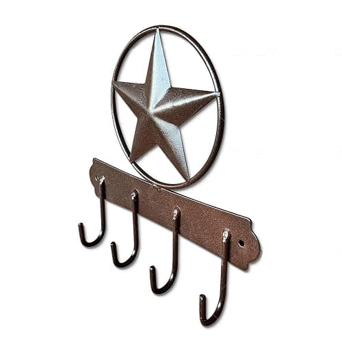 EcoRise Brown Texas Country Western Star Key Holder - Rustic Wall Decor Key Hanger for Home, Heavy Duty Iron, 4 Hooks thumbnail 6