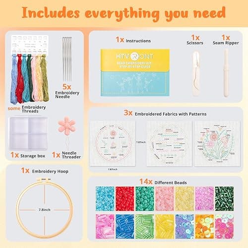 HTVRONT Bead Embroidery Kit for Beginners 3 Sets Bling Bling Bead Embroidery Kit with Step by Step Stitch Video & Instructions, Three-Dimensional Starter Embroidery Set with 19 Stitches for Gift thumbnail 4