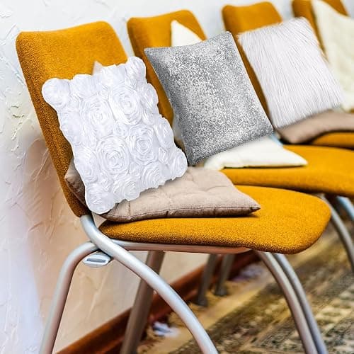 Oudain 6 Pcs Decorative 3D Rose Flower Pillow Cover, 16 x 16 Inch Faux Fur Throw Pillow Covers for Bed Square Sofa Bedroom Car(White, Silver) thumbnail 5