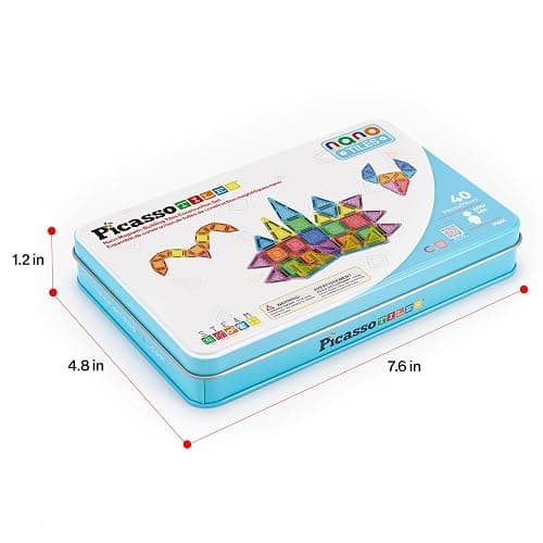 PicassoTiles 40pc Nano Mini Magnetic Tile Construction Building Blocks Travel Toy Set with Storage Case STEM Educational Fun Learning Magnet Tiles Stacking Toys for Toddlers Girls Boys Ages 3+ PN01 thumbnail 9
