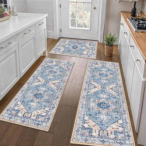 Yamaziot Boho Washable Kitchen Rugs Sets of 3, Non Slip Kitchen Mats for Floor with Rubber Backing, Waterproof & Stain Resistant Thick Carpet Runner Throw Rug for Kitchen, Laundry Room, Hallway thumbnail 7