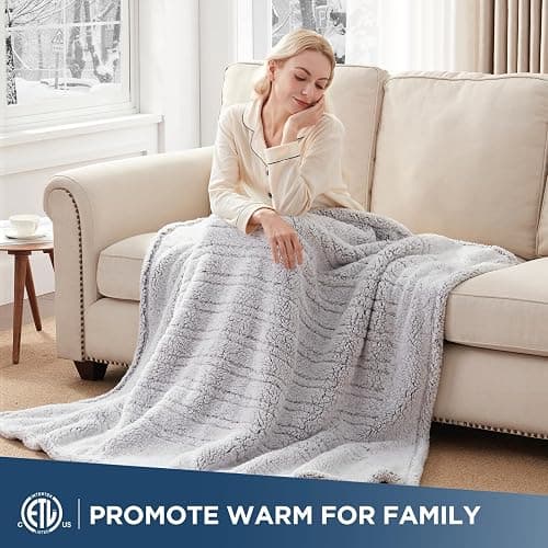 Westinghouse Electric Blanket Throw Size, Soft Plush Sherpa Heated Blanket with 6 Heating Levels & 2-10 Hours Auto-Off, Machine Washable, 50x60 inches, Grey thumbnail 4