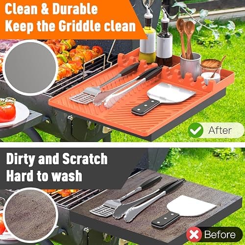 Silicone Grill Mat Compatible with Blackstone, BBQ Griddle Tools Mat with Drip Pad, Spatula Mat for Outdoor Kitchen Counter, Gifts for Men (Orange) thumbnail 4