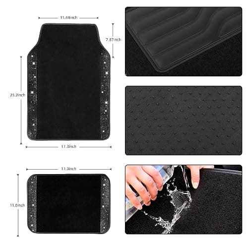 Valleycomfy Bling Steering Wheel Cover, Waterproof Diamond Floor Mats Sparkling 9-Pack Rhinestone Car Accessories for Women (Black Diamond Set) thumbnail 4