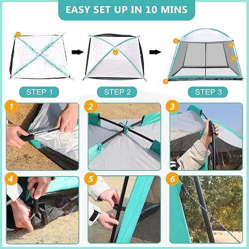 GREGIN Screen House Room 11x11 Ft Mesh Net Tent Canopy Shelter Gazebo, Easy Setup & Waterproof & Sunshade, Suitable for Camping Trip, Backyard, Beach, Picnic thumbnail 6