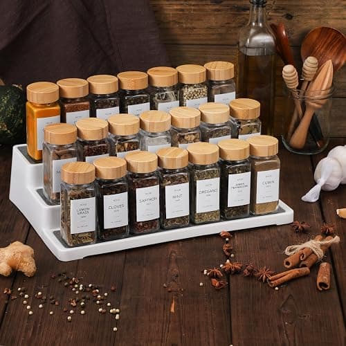 NETANY 24 Pcs Glass Spice Jars with Bamboo Lids, 4 oz Glass Jars with Minimalist Farmhouse Spice Labels Stickers, Collapsible Funnel, Seasoning Storage Bottles for Spice Rack, Cabinet, Drawer thumbnail 6