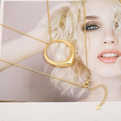 Long Pendant Necklace for Women Gold Plated Circle Long Chain Necklace Y Necklace Jewelry for Women thumbnail 7