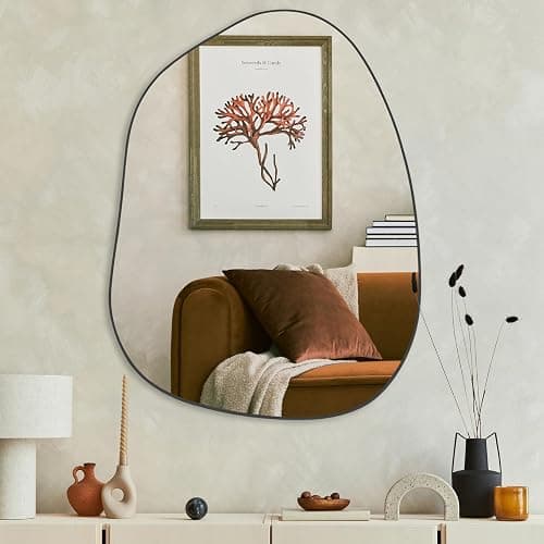PERFNIQUE Irregular Wall Mirror Asymmetrical Mirror, 32''x24'' Black Mirror for Bathroom Bedroom Living Room Entryway, Decorative Modern Wall Decor, Wall Mounted (Black, 32''x24'') thumbnail 6