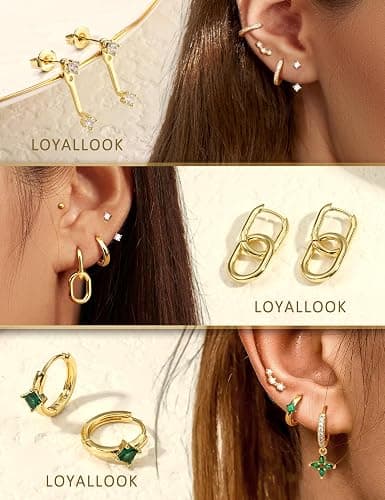 LOYALLOOK 11Pairs Gold Hoop Earrings for Women-Hypoallergenic Surgical Steel Earrings 14K Gold Plated Cartilage Earring Sets for Multiple Piercing Trendy Earring Stacks Flat Back Stud Hoops thumbnail 3