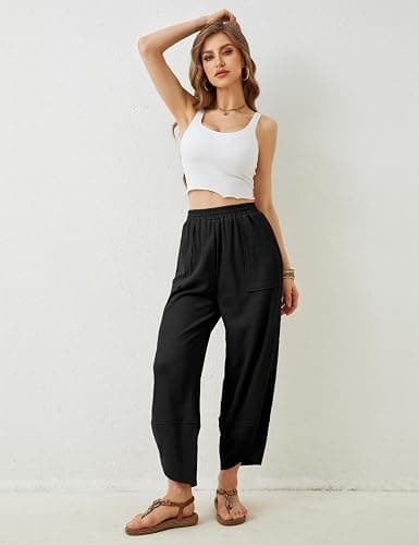 Xiaoxuemeng Womens Baggy Wide Leg Pants Casual Elastic Waisted Palazzo Harem Pants with Pockets thumbnail 7
