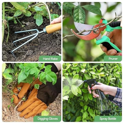 Gardening Tools 9-Piece Heavy Duty Garden Hand Tools with Fashion and Durable Garden Tools Organizer Handbag, Rust-Proof Garden Tool Set, Ideal Gardening Gifts for Women thumbnail 7