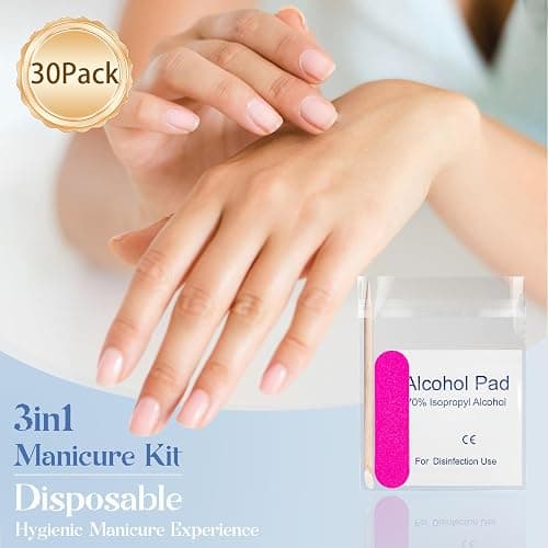 Qsnidy 30 Pack Disposable Manicure Kit Individually Packed 3-Piece Mini Press on Nail Art Tool Prep Kit Includes Mini Nail File, Cuticle Stick, Prep Pad, 30 Sets for Salon Business Home Travel Use thumbnail 2