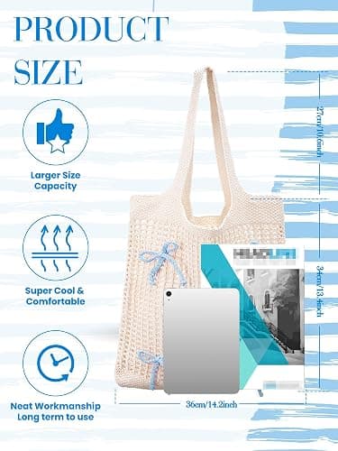 Clysee Bow Crochet Tote Bag for Women Mesh Knitted Shoulder Bag Coquette Cute Aesthetic Travel Tote for Girls thumbnail 2