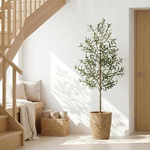 REIMUCO Fake Olive Tree - 6FT Fake Plants Indoor with Pot, Artificial Tree with Natural Olive Branches and Realistic Leaves, Silk Faux Trees for Modern Home Living Room Office Decor thumbnail 6