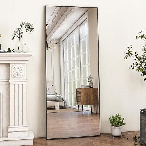 HARRITPURE 21"x56" Full Length Mirror with Stand, Rectangle Floor Standing Mirror, Black Aluminum Thin Frame Free Standing or Wall-Mounted Full Body Mirror for Living Room Bedroom thumbnail 6