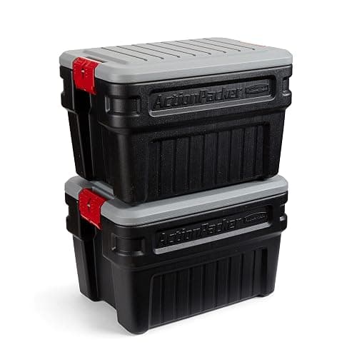 Rubbermaid ActionPacker️ 24 Gal Lockable Storage Box Pack of 2, Outdoor, Industrial, Rugged, Grey and Black - Image 1