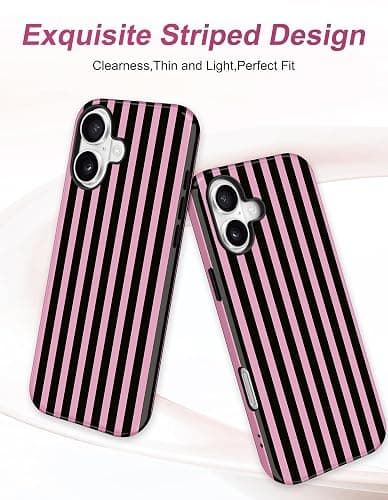 Aitipy Magnetic Striped Phone Case for iPhone 16 Plus, Black Pink | Compatible with MagSafe, Cute Stripes Aesthetic Pattern Design, TPU and PC Protective Phone Cover for Women Men Girls Boys thumbnail 3